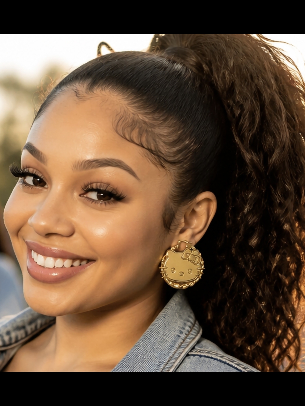 Gold Hello Kitty Medallion Hoop Earrings